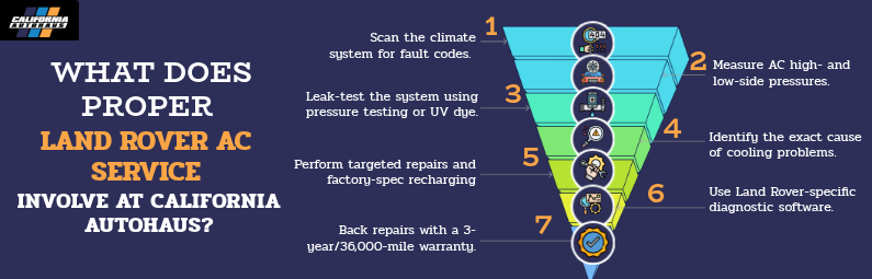 What does proper Land Rover AC service involve at California Autohaus